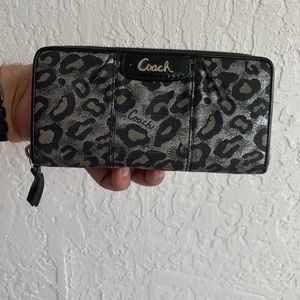 Used- Coach Silver / Black Leopard Print Wallet